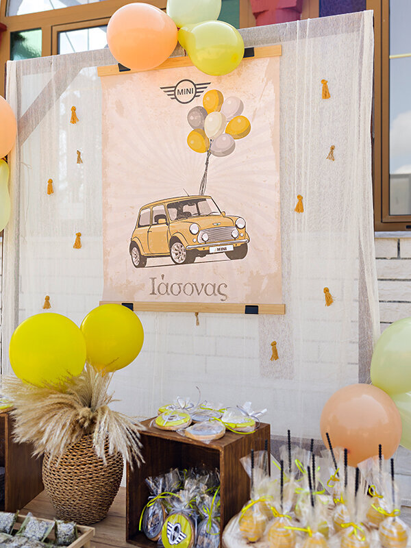 Yellow mini cooper baptismday!