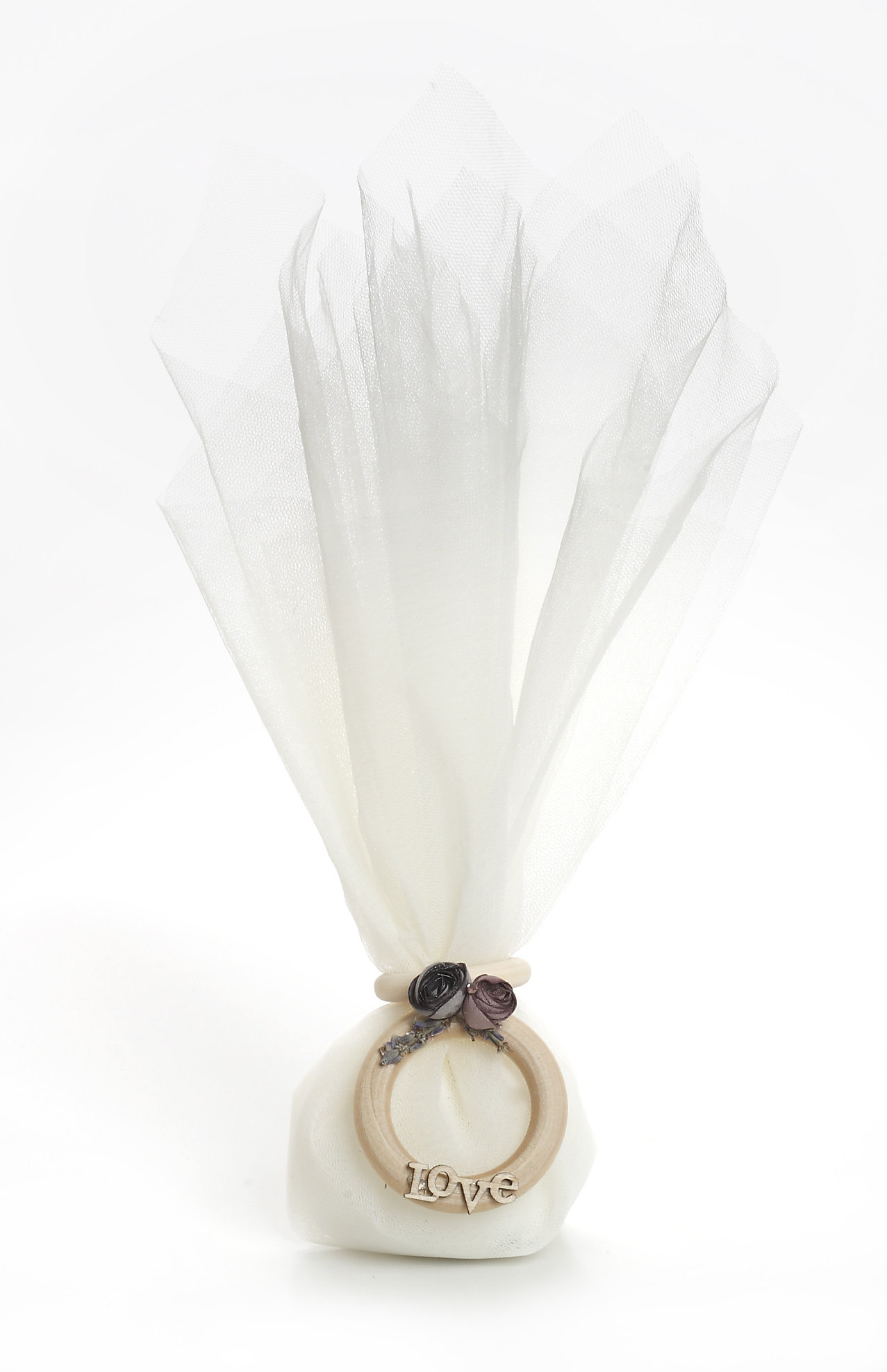 Τούλινη μπομπονιέρα με λουλούδι μετάξι
